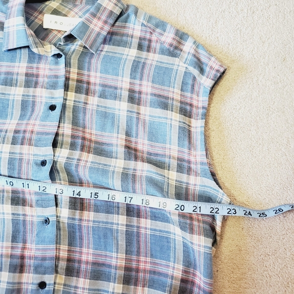 Revolve IRO Grunge Plaid Oversized Boho Raw Hem Festival Sleeveless Shirt XS - Picture 4 of 7